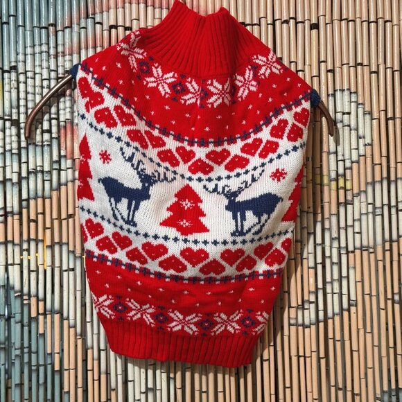 Dog Sweater, Turtleneck Knit Sweater, Fair Isle Holiday Reindeer Hearts, Red, L - Picture 3 of 8